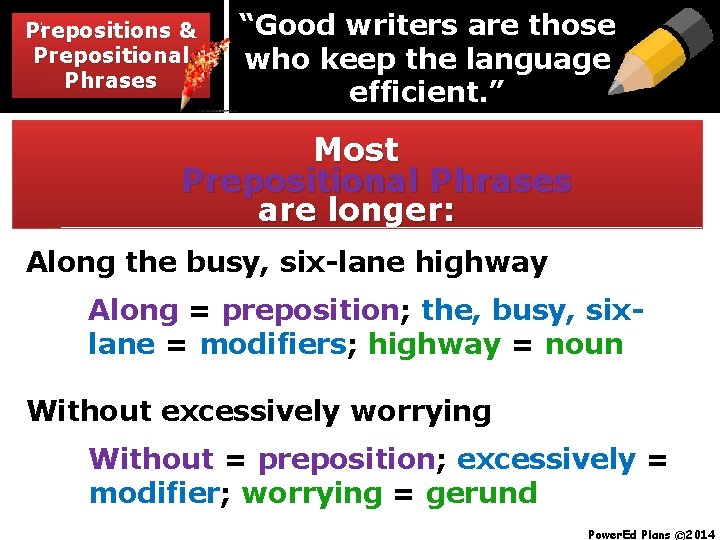 Prepositions & & Prepositions Prepositional Phrases “Good writers are those who keep the language