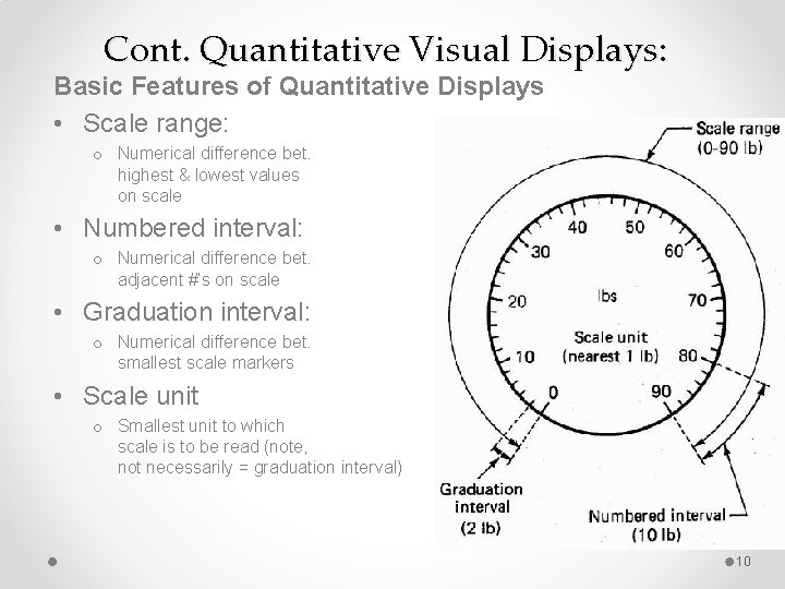 Cont. Quantitative Visual Displays: Basic Features of Quantitative Displays • Scale range: o Numerical