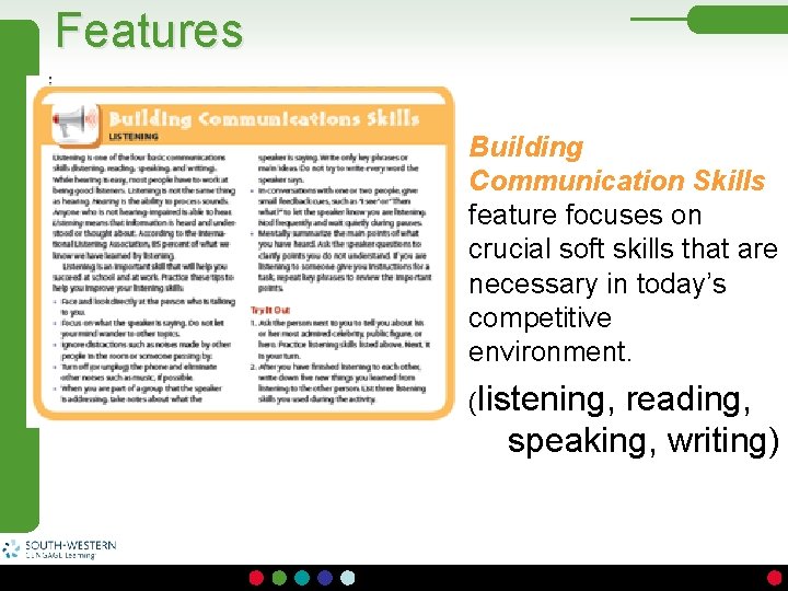 Features Building Communication Skills feature focuses on crucial soft skills that are necessary in