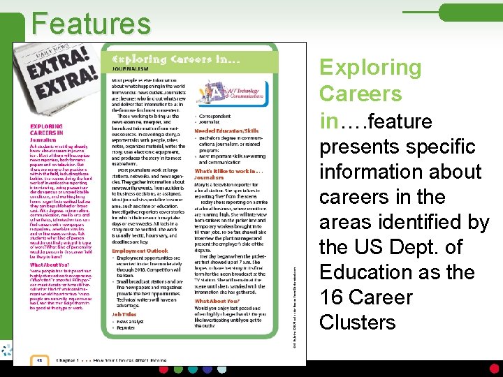 Features Exploring Careers in…. feature presents specific information about careers in the areas identified