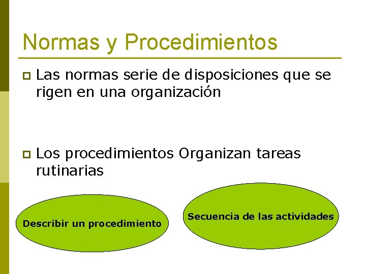 Normas y Procedimientos p Las normas serie de disposiciones que se rigen en una