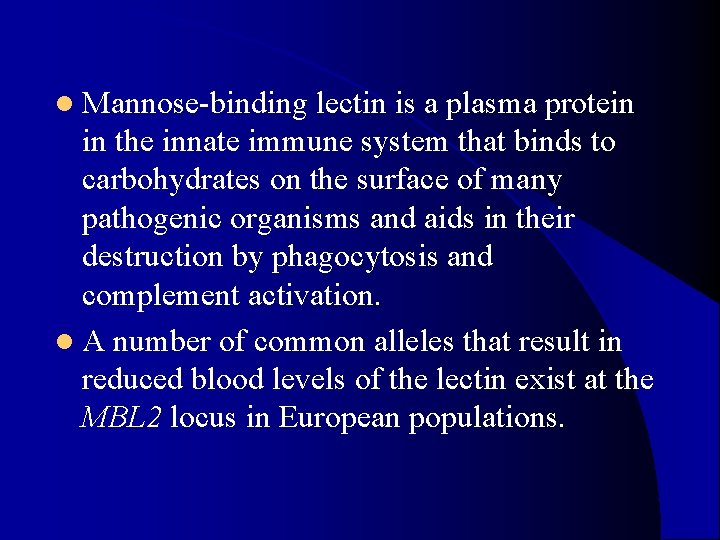 l Mannose-binding lectin is a plasma protein in the innate immune system that binds l Mannose-binding lectin is a plasma protein in the innate immune system that binds