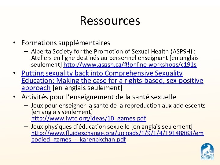 Ressources • Formations supplémentaires – Alberta Society for the Promotion of Sexual Health (ASPSH)