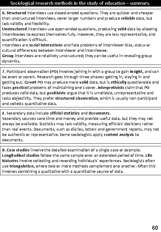 Sociological research methods in the study of education – summary. 6. Structured interviews use
