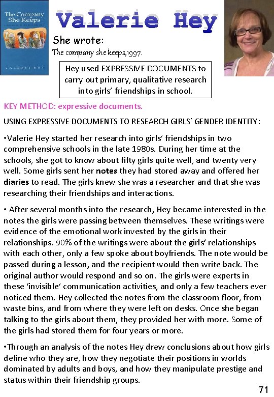 Valerie Hey She wrote: The company she keeps, 1997. Hey used EXPRESSIVE DOCUMENTS to