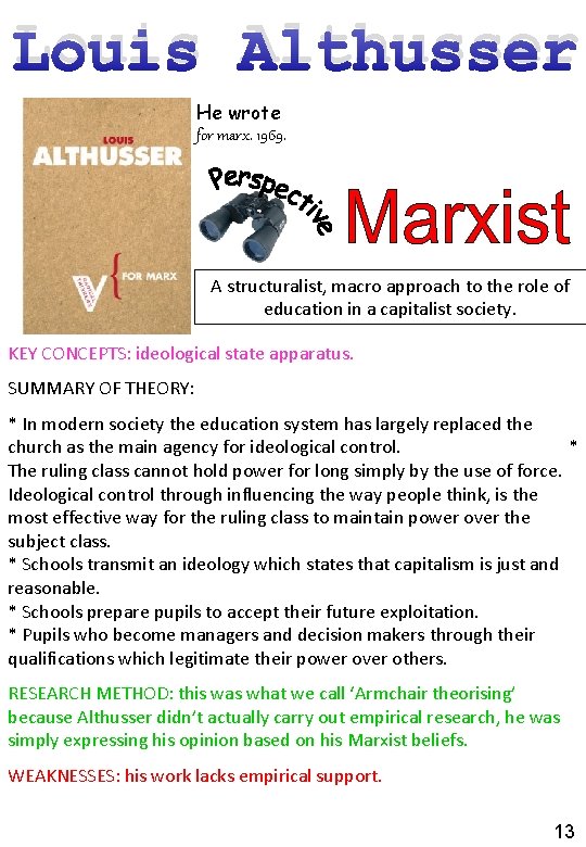 Louis Althusser He wrote for marx. 1969. A structuralist, macro approach to the role
