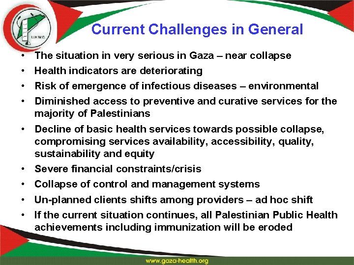 Current Challenges in General • • • The situation in very serious in Gaza