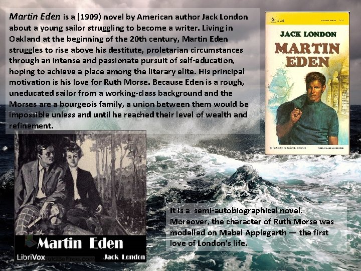 Martin Eden is a (1909) novel by American author Jack London about a young Martin Eden is a (1909) novel by American author Jack London about a young