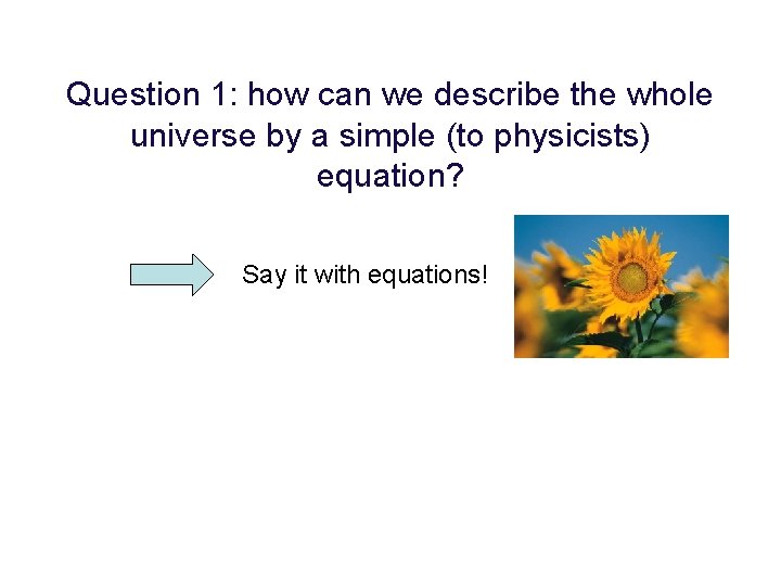 Question 1: how can we describe the whole universe by a simple (to physicists)