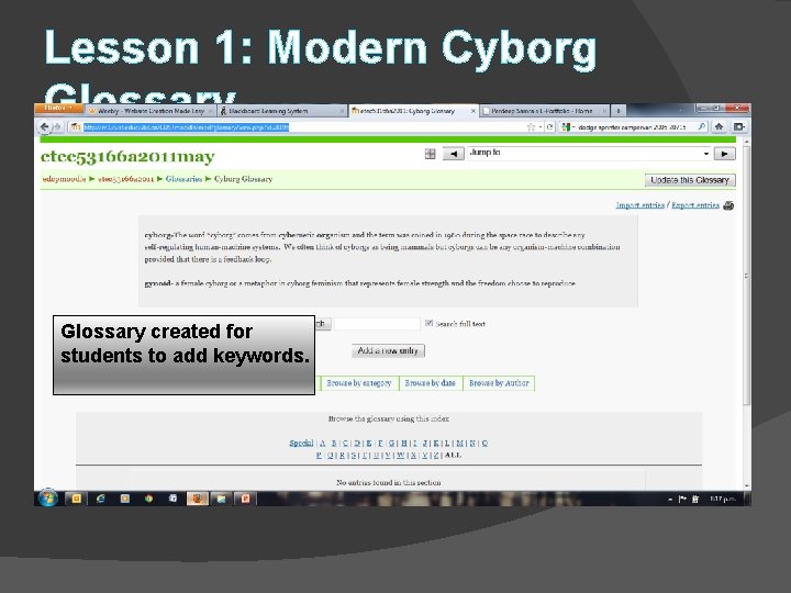 Lesson 1: Modern Cyborg Glossary created for students to add keywords. 