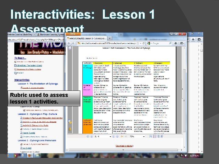 Interactivities: Lesson 1 Assessment Rubric used to assess lesson 1 activities. 
