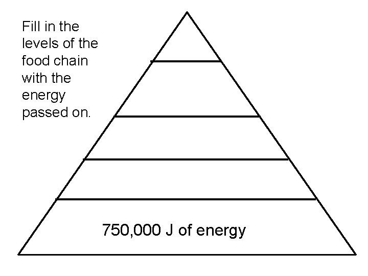 Fill in the levels of the food chain with the energy passed on. 750,