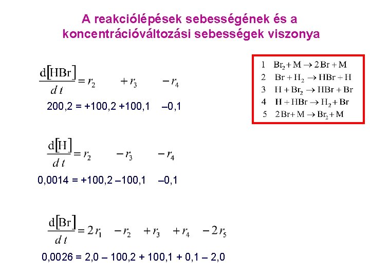 A reakciólépések sebességének és a koncentrációváltozási sebességek viszonya 200, 2 = +100, 2 +100,