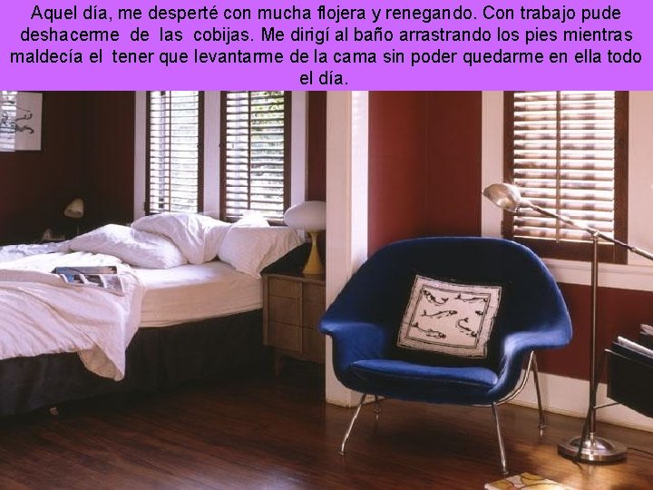 Aquel día, me desperté con mucha flojera y renegando. Con trabajo pude deshacerme de Aquel día, me desperté con mucha flojera y renegando. Con trabajo pude deshacerme de