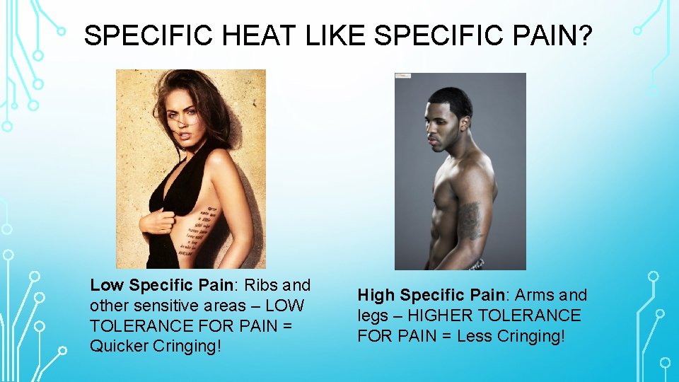SPECIFIC HEAT LIKE SPECIFIC PAIN? Low Specific Pain: Ribs and other sensitive areas –