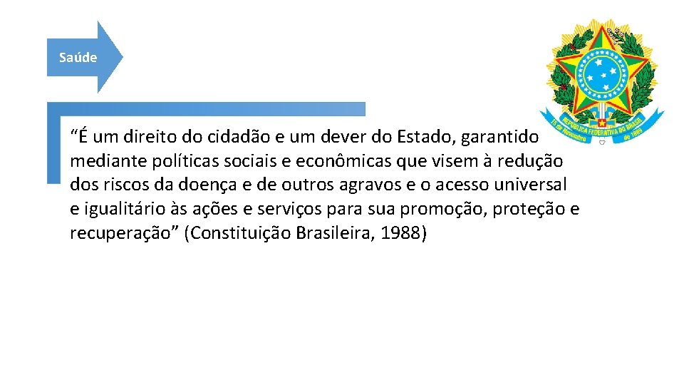 Saúde “É um direito do cidadão e um dever do Estado, garantido mediante políticas