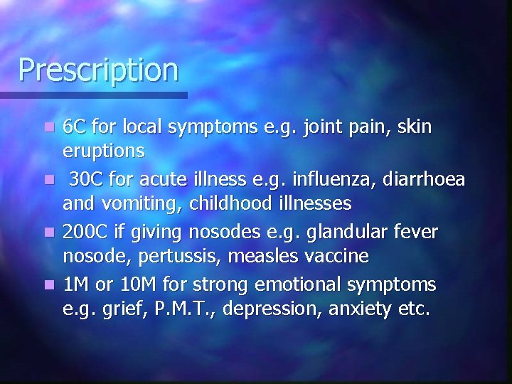 Prescription n n 6 C for local symptoms e. g. joint pain, skin eruptions