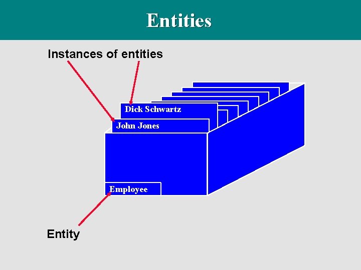 Entities Instances of entities Dick Schwartz John Jones Employee Entity 