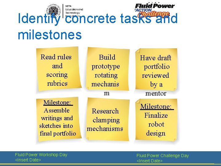 Identify concrete tasks and milestones Read rules and scoring rubrics Milestone: Assemble writings and