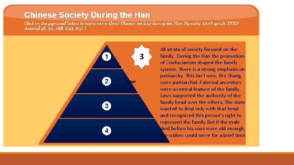 3 All strata of society focused on the family. During the Han the promotion