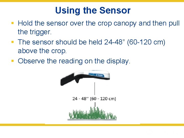 Using the Sensor § Hold the sensor over the crop canopy and then pull