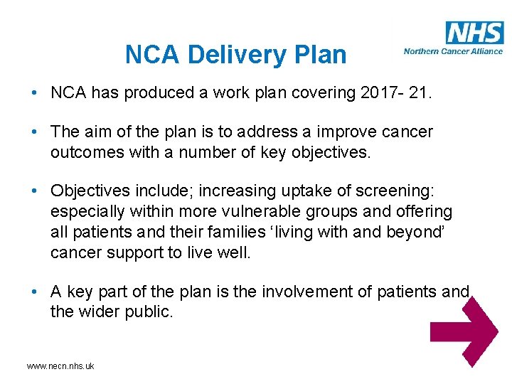 NCA Delivery Plan • NCA has produced a work plan covering 2017 - 21. NCA Delivery Plan • NCA has produced a work plan covering 2017 - 21.