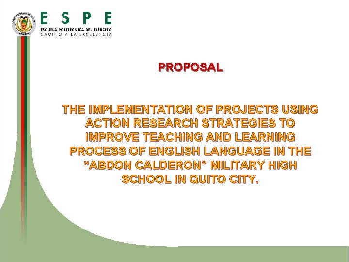 PROPOSAL THE IMPLEMENTATION OF PROJECTS USING ACTION RESEARCH STRATEGIES TO IMPROVE TEACHING AND LEARNING