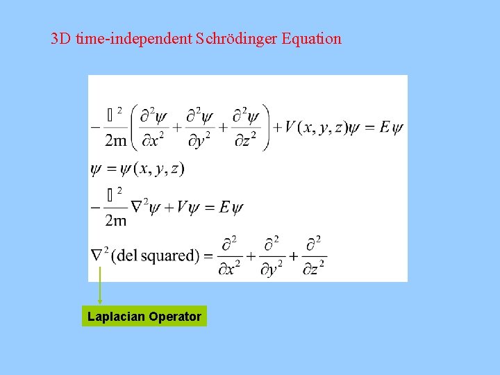 3 D time-independent Schrödinger Equation Laplacian Operator 