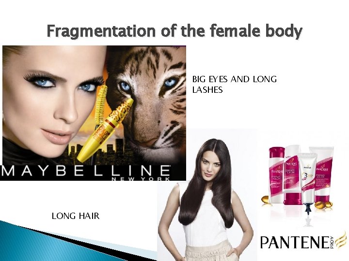 Fragmentation of the female body BIG EYES AND LONG LASHES LONG HAIR 