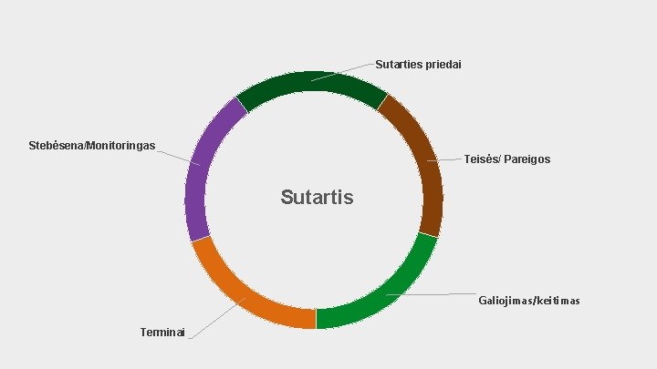 Sutarties priedai Stebėsena/Monitoringas Teisės/ Pareigos Sutartis Galiojimas/keitimas Terminai 