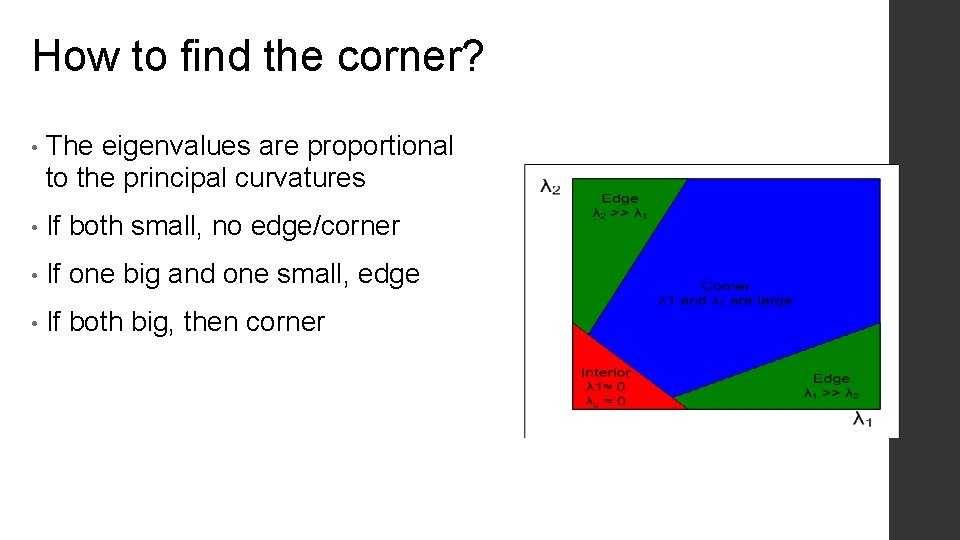 How to find the corner? • The eigenvalues are proportional to the principal curvatures