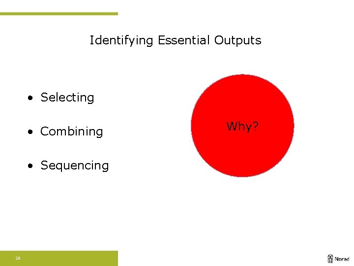 Identifying Essential Outputs • Selecting • Combining • Sequencing 28 Why? 