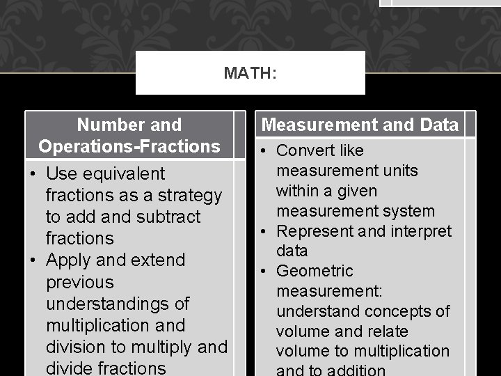 MATH: Number and Operations-Fractions • Use equivalent fractions as a strategy to add and