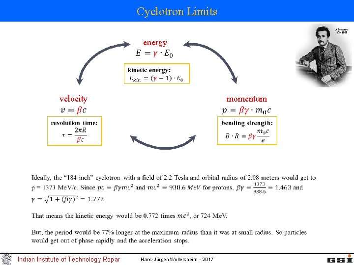 Cyclotron Limits energy velocity momentum Indian Institute of Technology Ropar Hans-Jürgen Wollersheim - 2017 Cyclotron Limits energy velocity momentum Indian Institute of Technology Ropar Hans-Jürgen Wollersheim - 2017