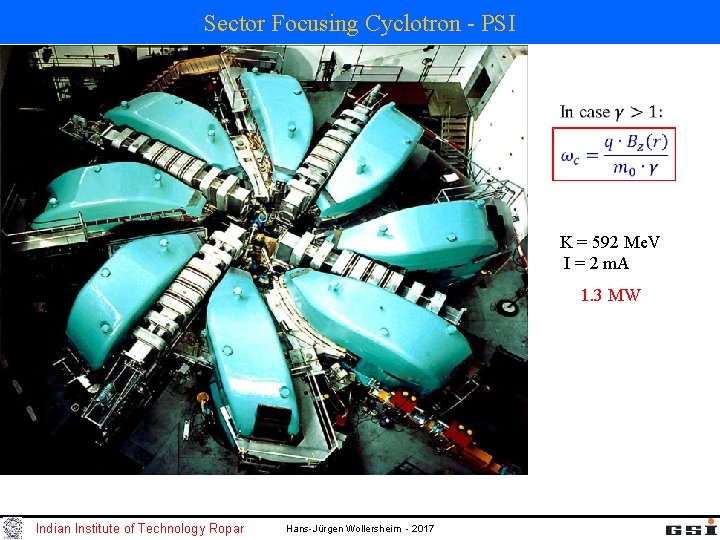 Sector Focusing Cyclotron - PSI K = 592 Me. V I = 2 m. Sector Focusing Cyclotron - PSI K = 592 Me. V I = 2 m.