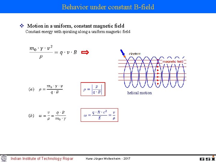 Behavior under constant B-field v Motion in a uniform, constant magnetic field Constant energy Behavior under constant B-field v Motion in a uniform, constant magnetic field Constant energy