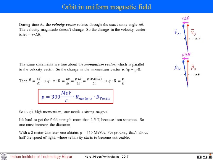 Orbit in uniform magnetic field Indian Institute of Technology Ropar Hans-Jürgen Wollersheim - 2017 Orbit in uniform magnetic field Indian Institute of Technology Ropar Hans-Jürgen Wollersheim - 2017