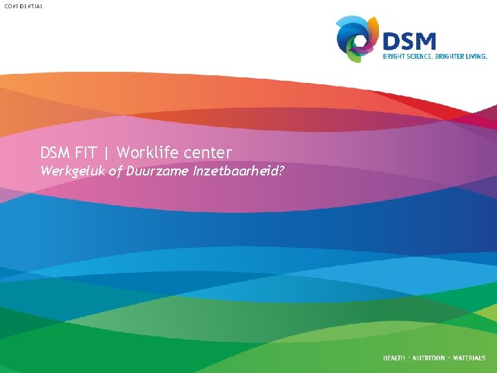 CONFIDENTIAL DSM FIT | Worklife center Werkgeluk of Duurzame Inzetbaarheid? 