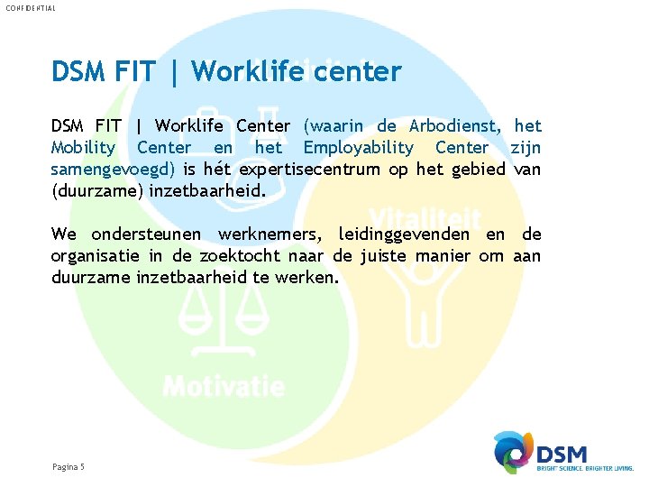 CONFIDENTIAL DSM FIT | Worklife center DSM FIT | Worklife Center (waarin de Arbodienst,