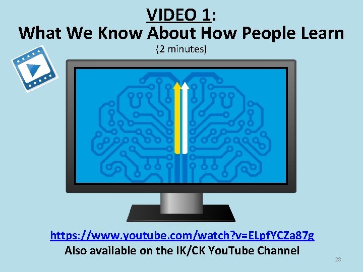 VIDEO 1: What We Know About How People Learn (2 minutes) https: //www. youtube.