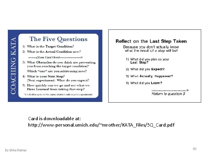 Card is downloadable at: http: //www-personal. umich. edu/~mrother/KATA_Files/5 Q_Card. pdf By Mike Rother 80