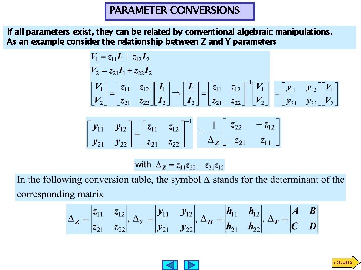 PARAMETER CONVERSIONS If all parameters exist, they can be related by conventional algebraic manipulations.