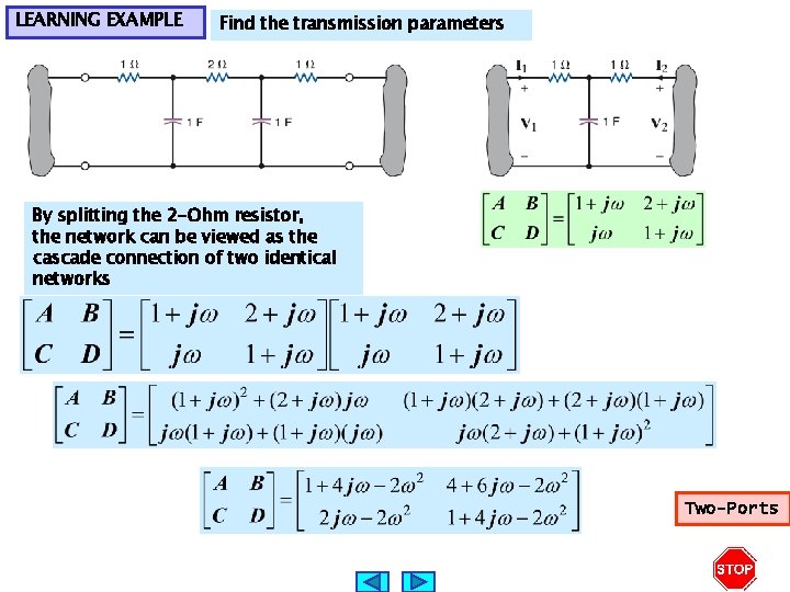 LEARNING EXAMPLE Find the transmission parameters By splitting the 2 -Ohm resistor, the network