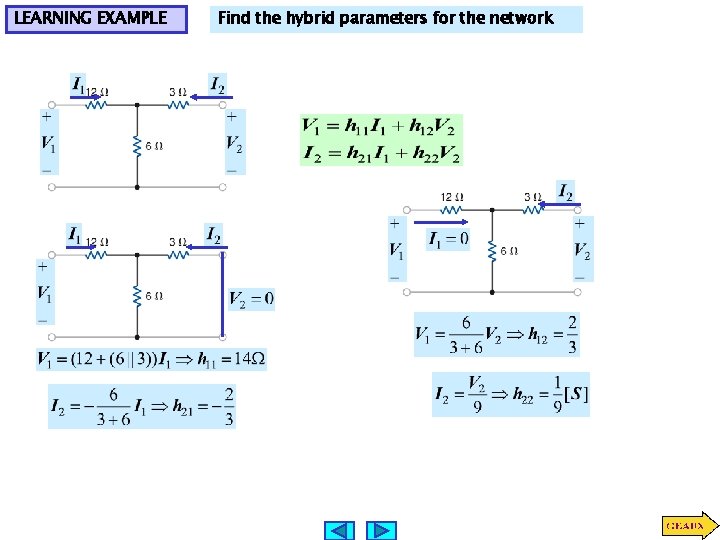 LEARNING EXAMPLE Find the hybrid parameters for the network 