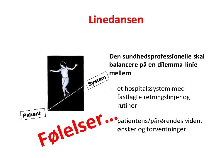 Linedansen m e yst S Patient e l Fø Den sundhedsprofessionelle skal balancere på