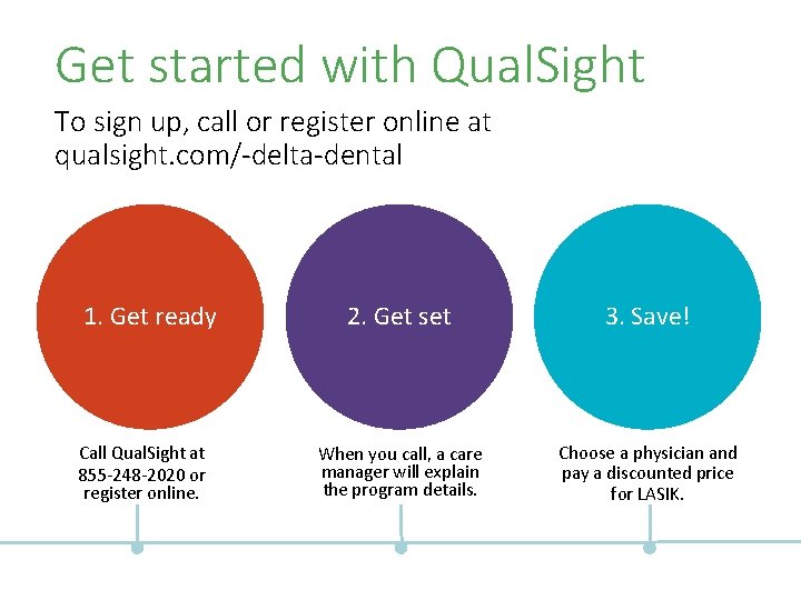 Get started with Qual. Sight To sign up, call or register online at qualsight.