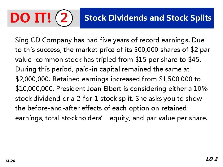 DO IT! 2 Stock Dividends and Stock Splits Sing CD Company has had five