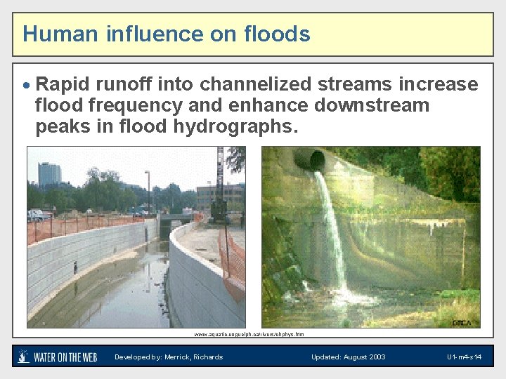 Human influence on floods · Rapid runoff into channelized streams increase flood frequency and