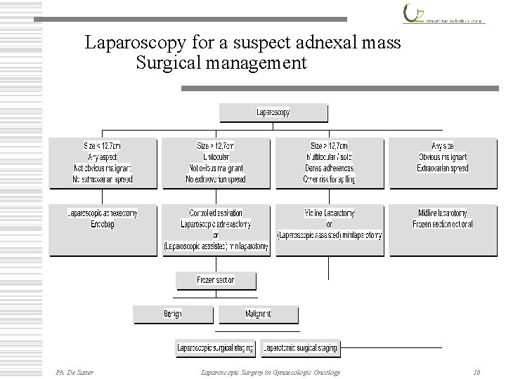 Laparoscopy for a suspect adnexal mass Surgical management Ph. De Sutter Laparoscopic Surgery in