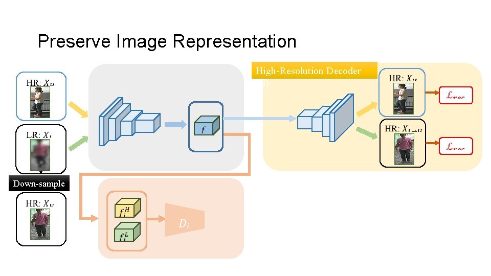 Preserve Image Representation High-Resolution Decoder (G) Down-sample 